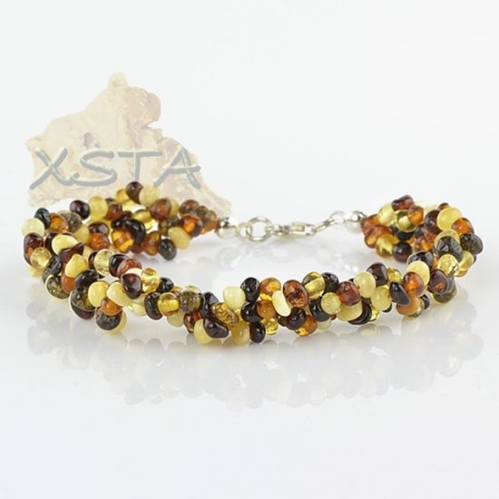 Multicolor amber beads bracelet with silver